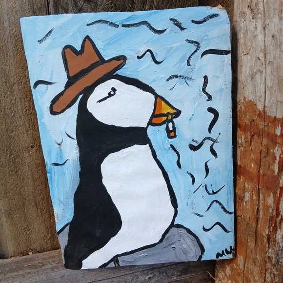 Puffin Painting On Cardboard - Picture 3 of 12
